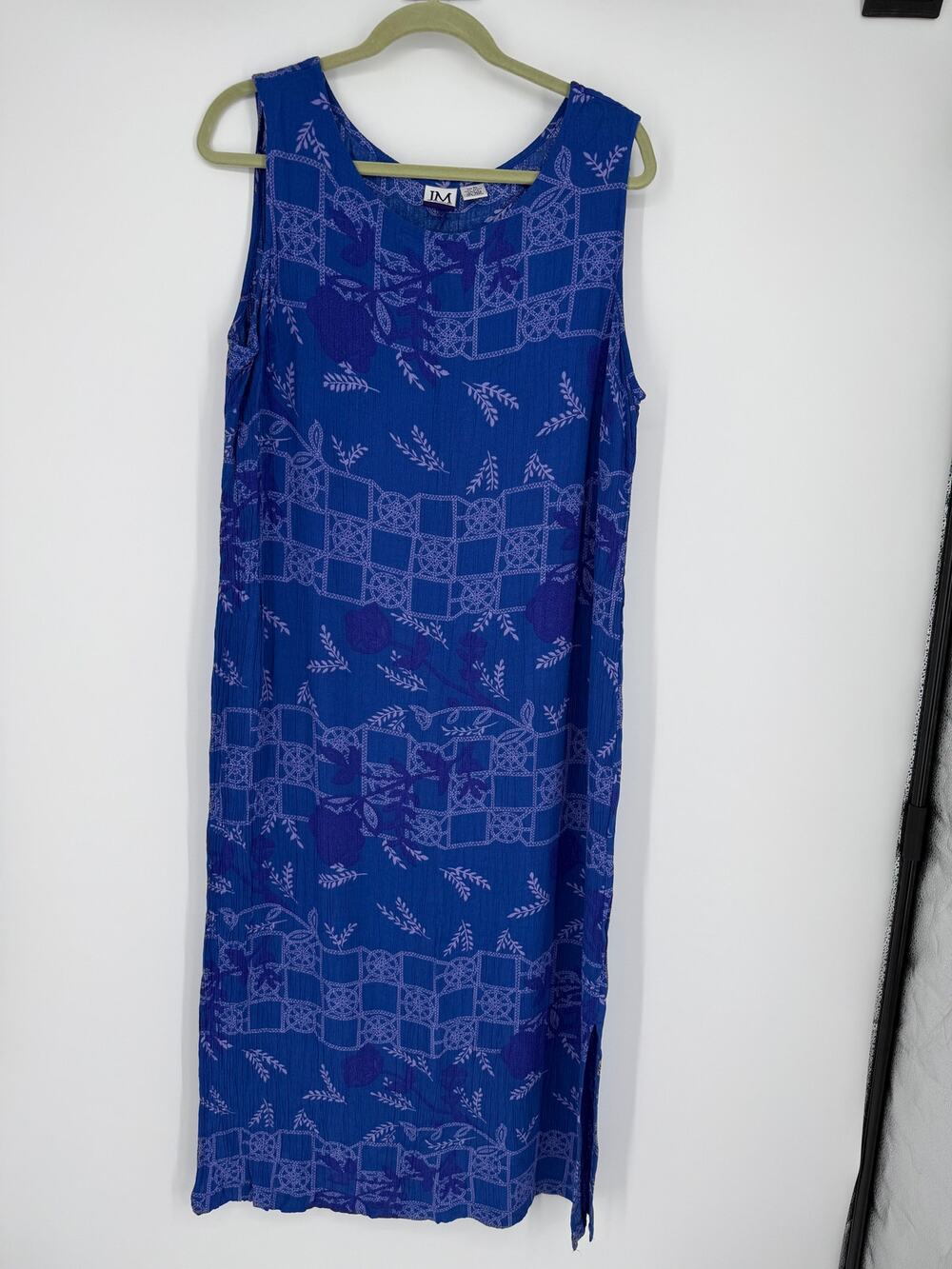 JM Collection VTG Rayon Tank Maxi/Midi Dress SZ XL Boho Cottage Blue Purple